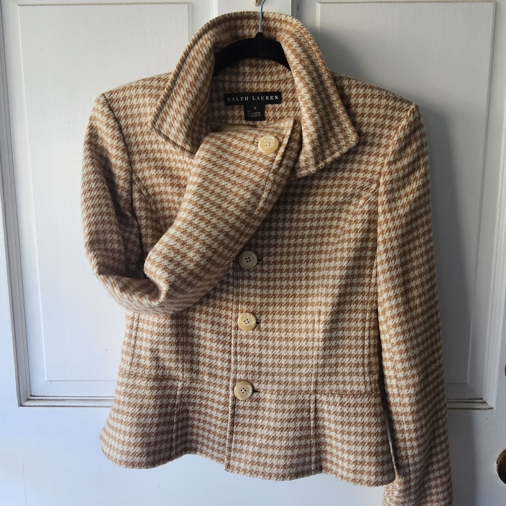 Ralph Lauren Houndstooth Blazer (Cream/Tan, Size 4)